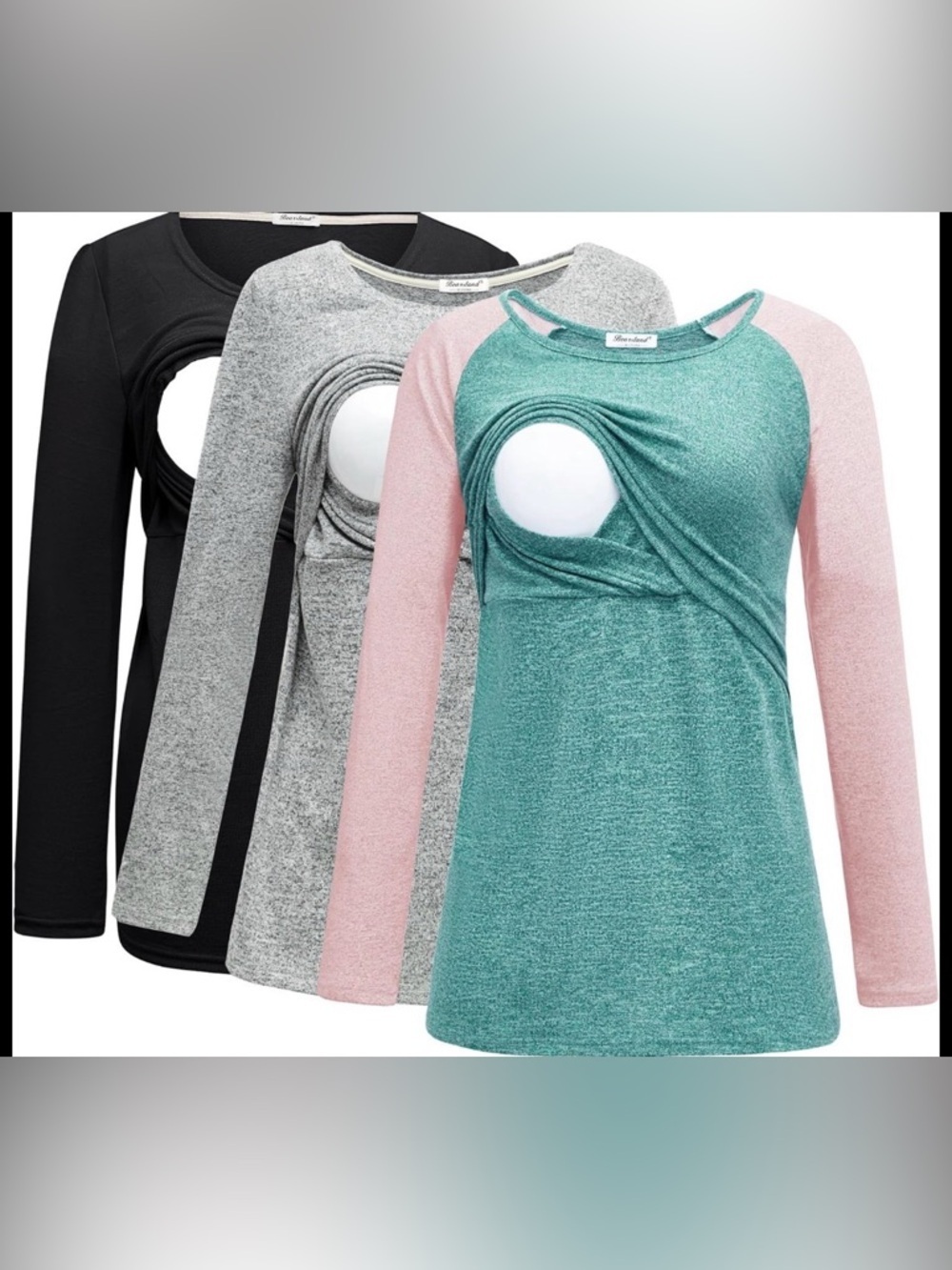 NWT 3 Pack Maternity Nursing T-Shirt Long Sleeves Breastfeeding sz S